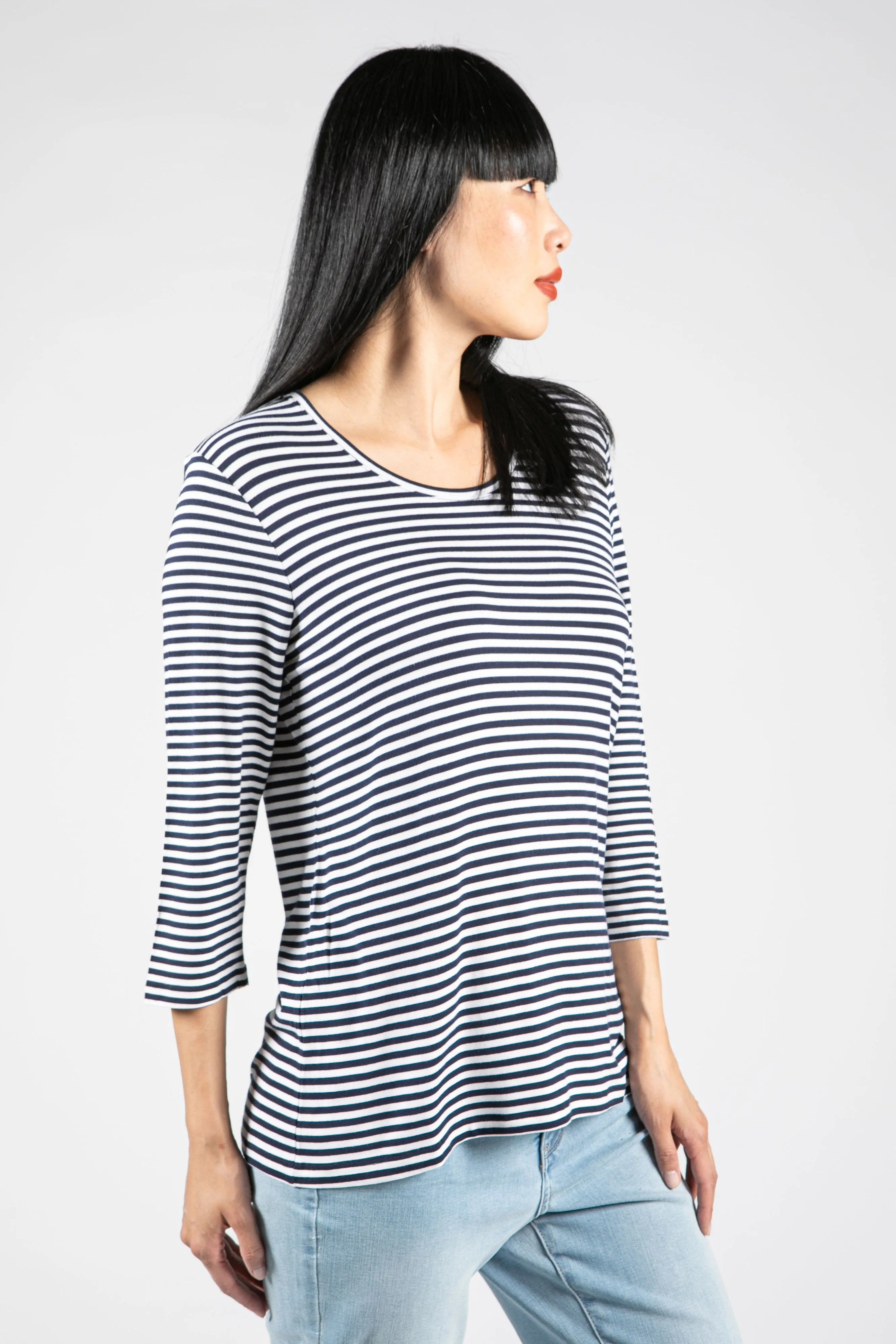 3/4 Sleeve Round Neck Stripe T-Shirt