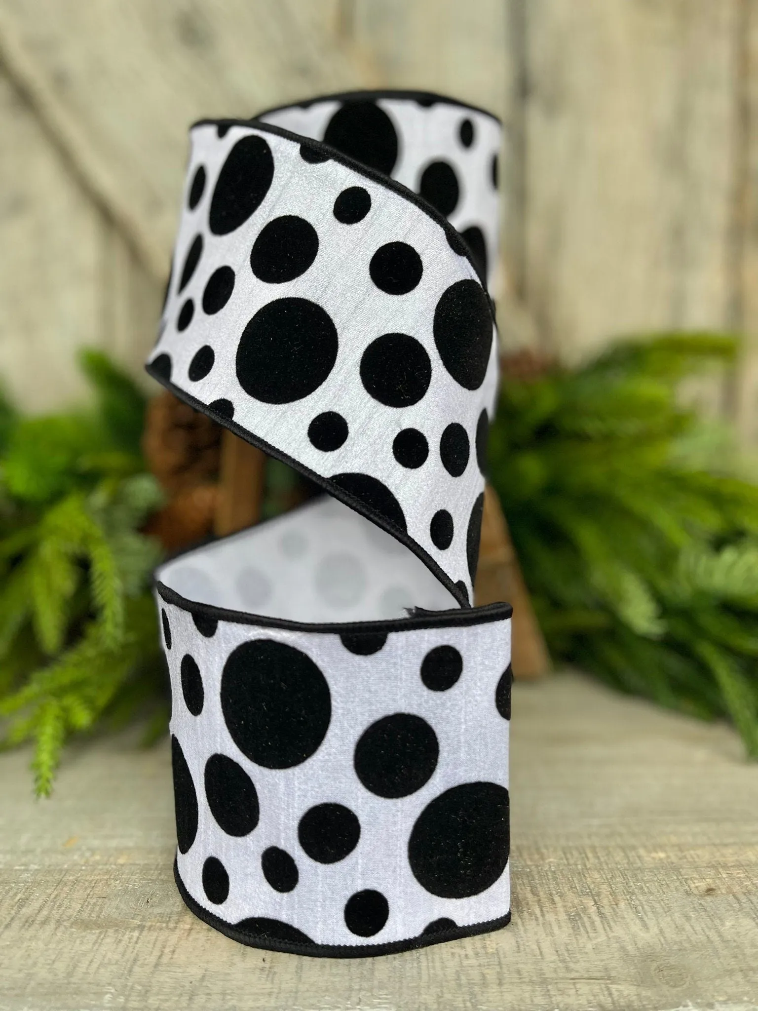 4" Black White Retro Dot, Farrisilk Ribbon