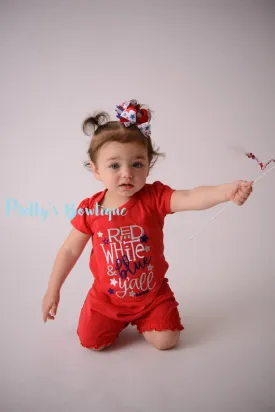 4th of July Baby Girl Summer Romper- Fourth of July girls shirt -- Girls outfit bodysuit/shirt/romper-- Red white & Blue y'all