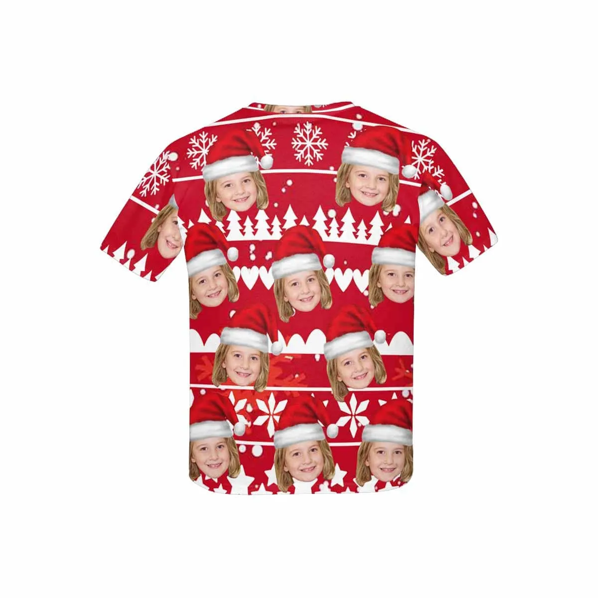 #6-15Y Custom Face Merry Christmas Snowflake Happy Time Kid's All Over Print T-shirt