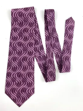 90s Deadstock Silk Necktie, Men's Vintage Purple Wave Dot Pattern Tie, NOS