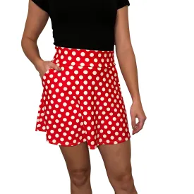 A-Line Skirt w/Optional Pockets - Red & White Polka Dot Minnie Print