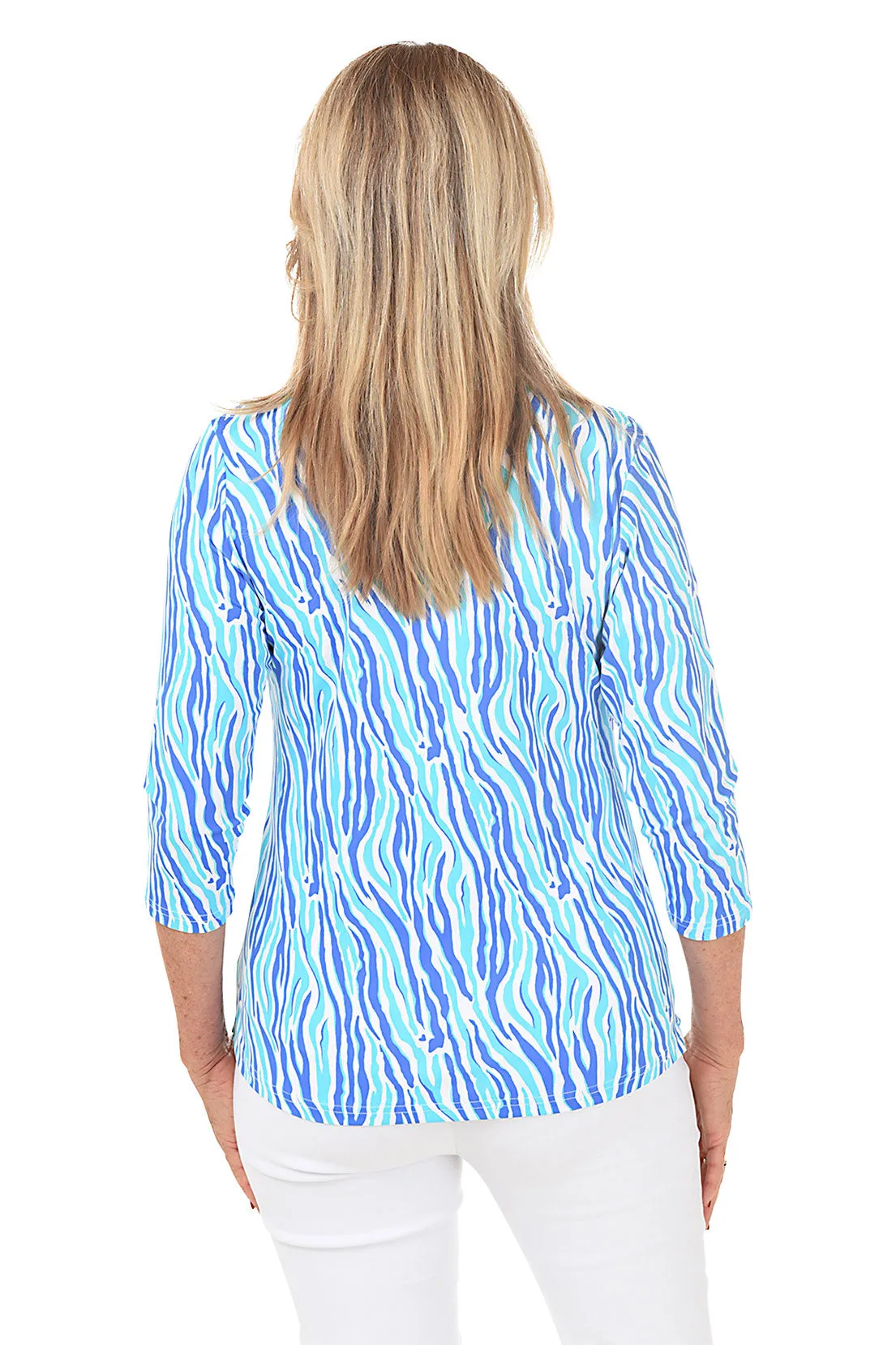 Aqua Zebra Classic UPF50  V-Neck Top