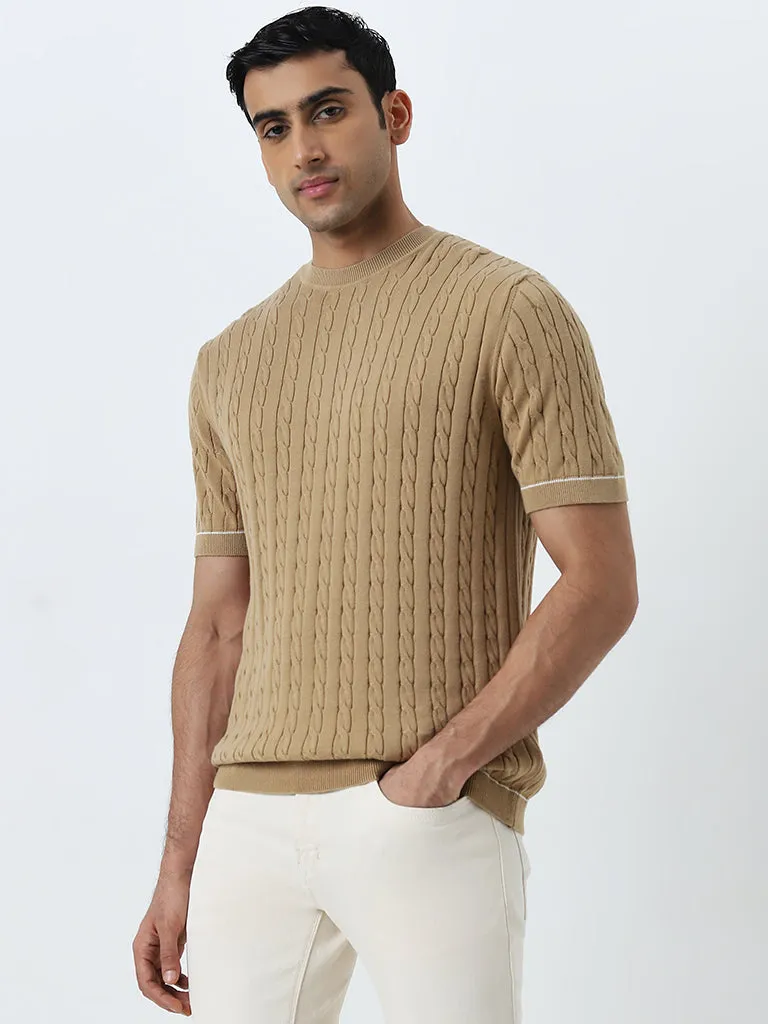 Ascot Beige Knit-Textured Relaxed-Fit Cotton T-Shirt