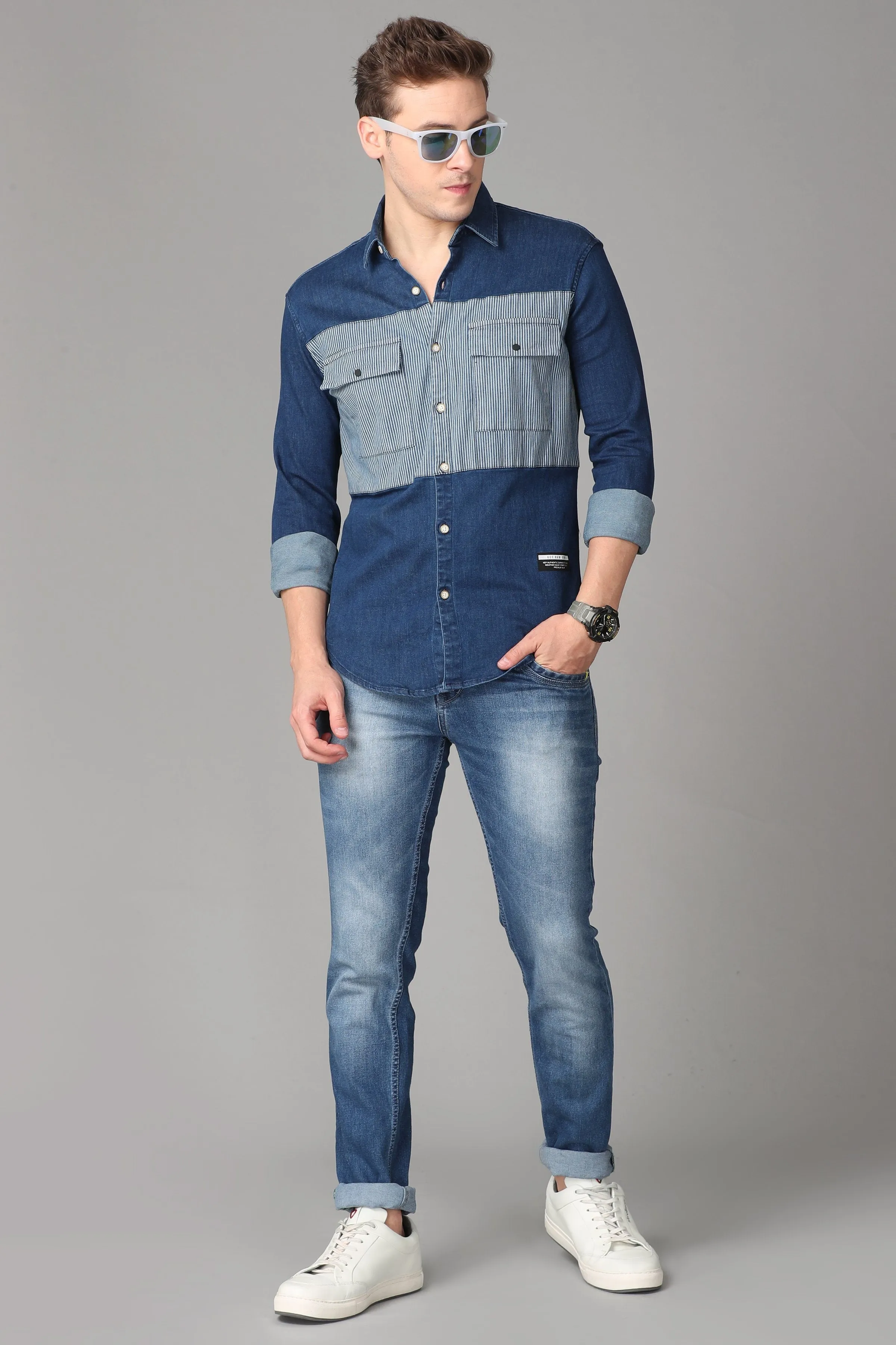 Blue and Grey Denim Shirt