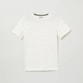 Boys White All Over Print Round Neck T-shirt