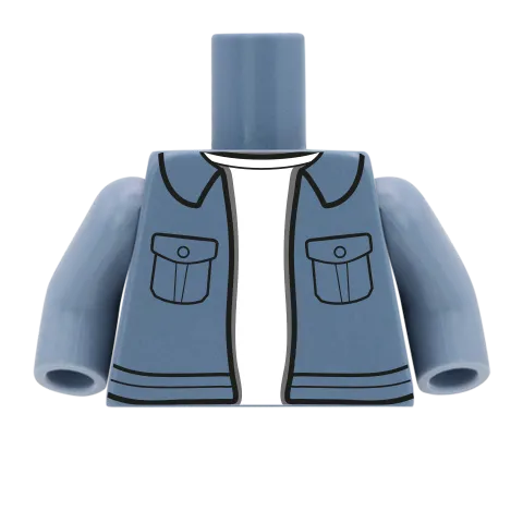 Breast Pockets Open Jacket over T Shirt - Custom Design Minifigure Torso