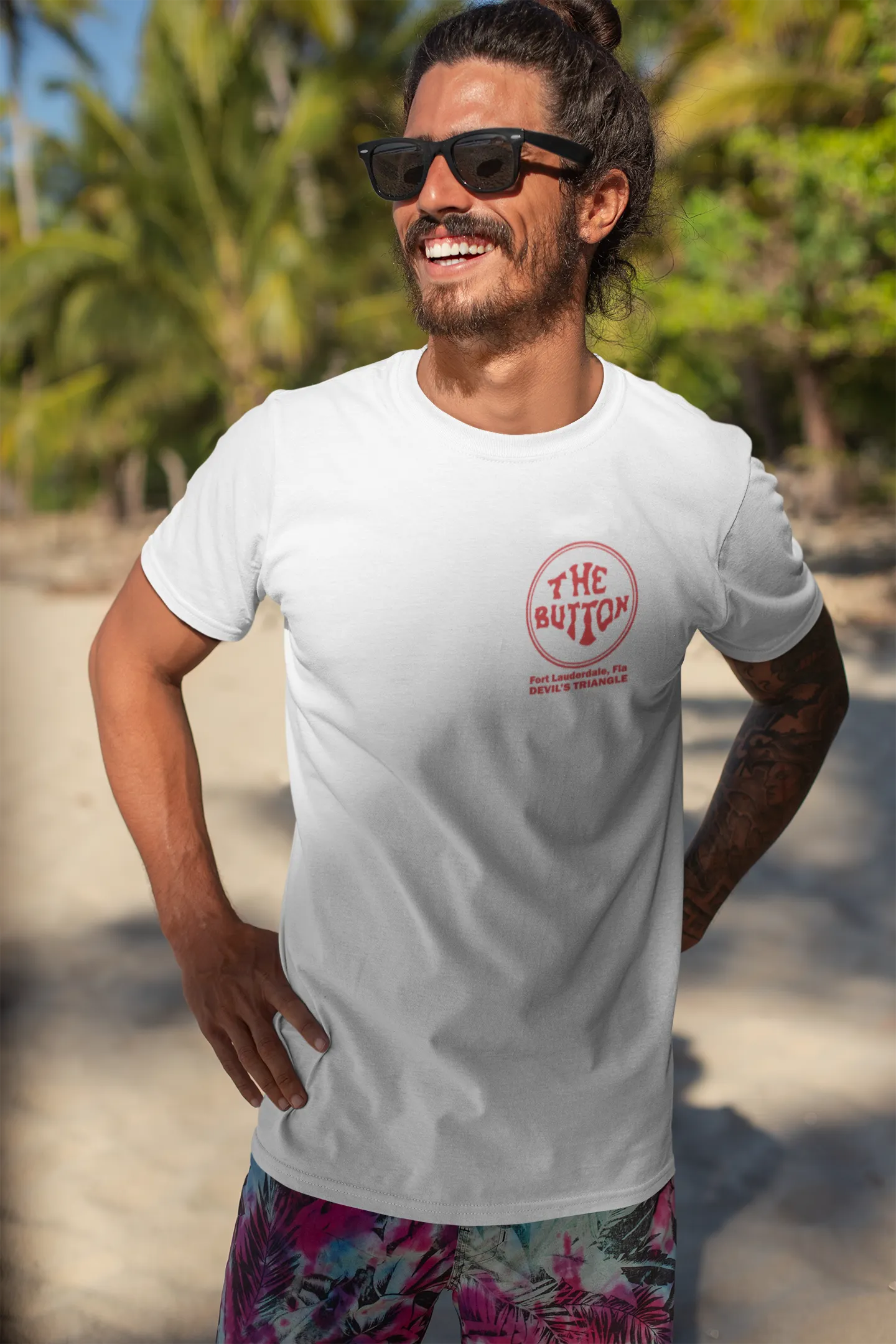 Button on the Beach White T-Shirt (The Original) - 100% Cotton - Short Sleeve