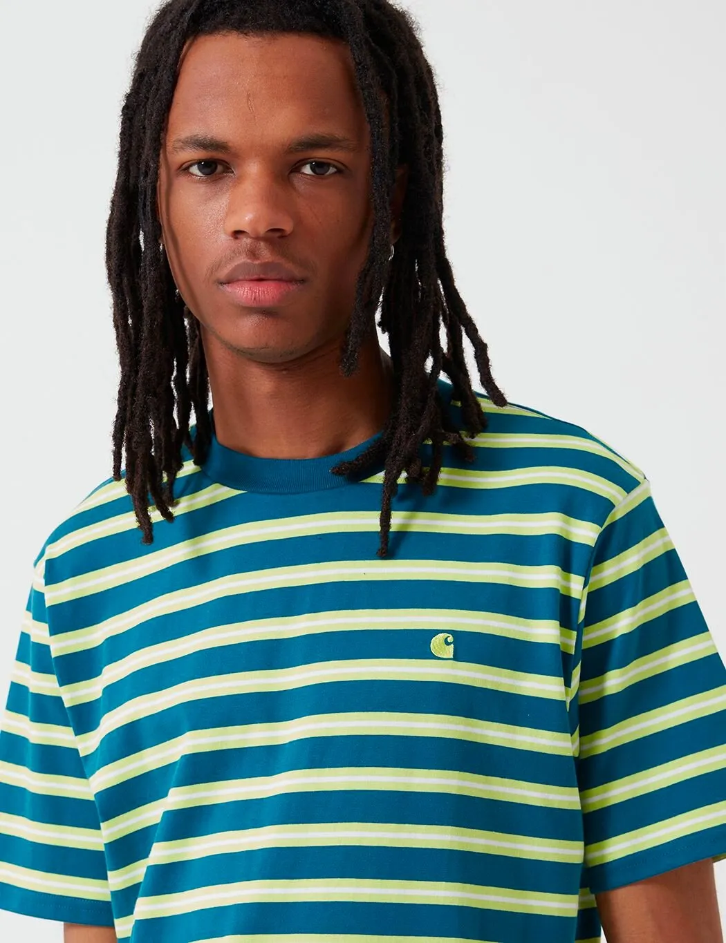 Carhartt-WIP Oakland Stripe T-Shirt - Moody Blue/Lime