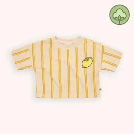 CARLIJNQ stripes yellow - cropped crewneck t-shirt with embroidery