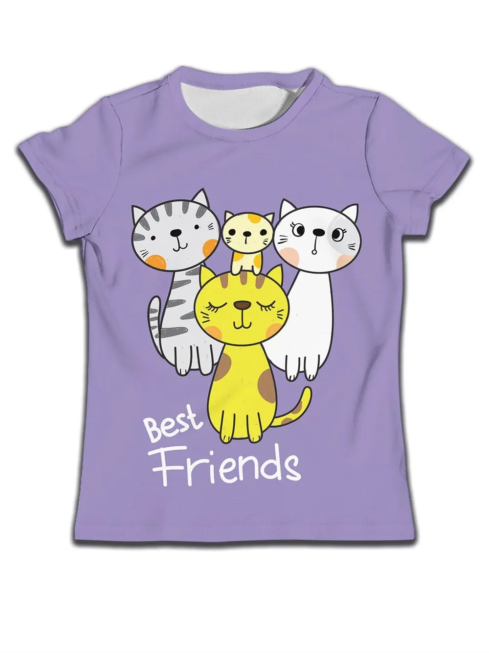 Children's T-shirt with Cute Cartoon Cat Pattern