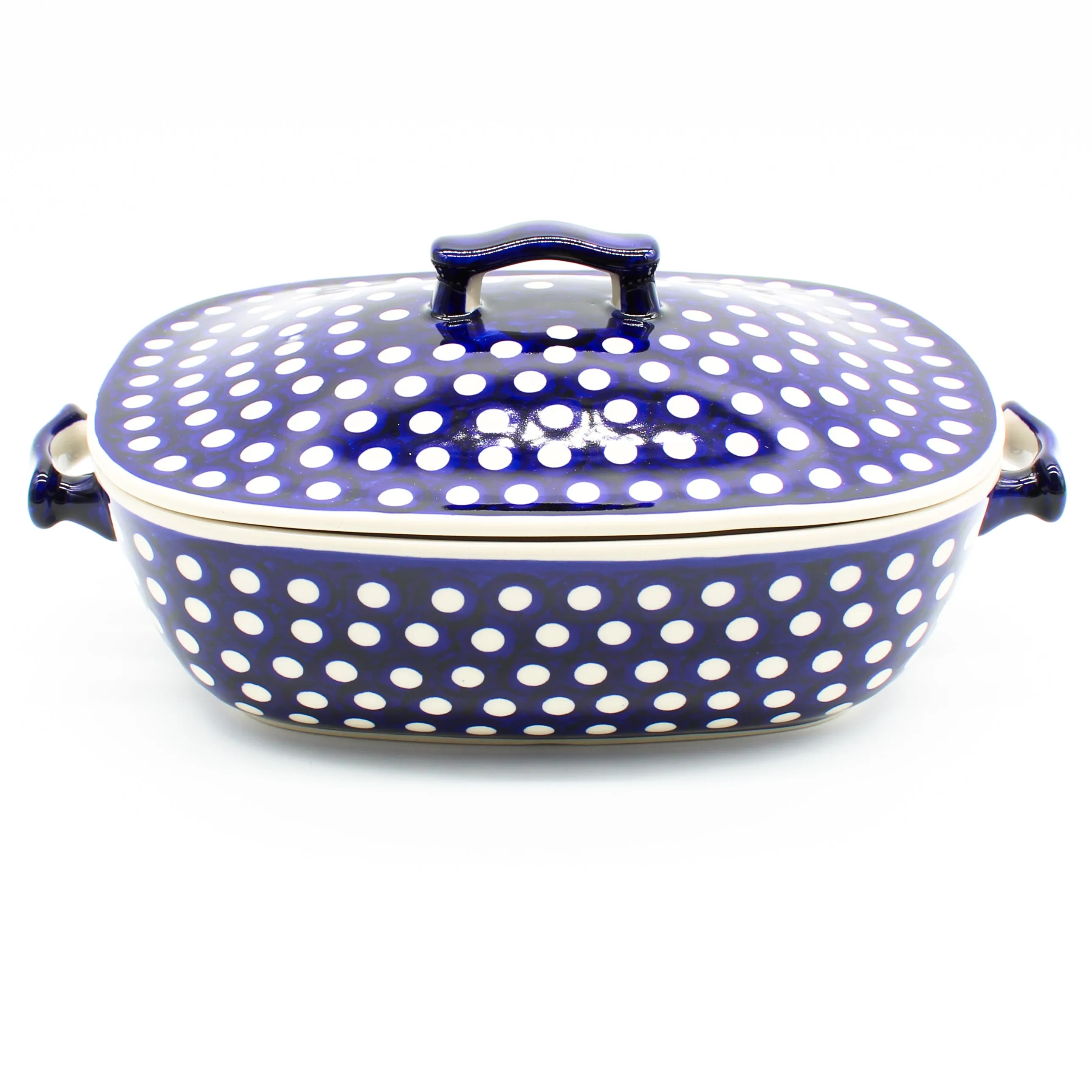 Covered Rect. Baker 3 qt in White Polka-Dot