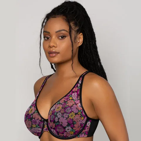 Curvy Couture Sheer Mesh Push Up Bra Retro Roses