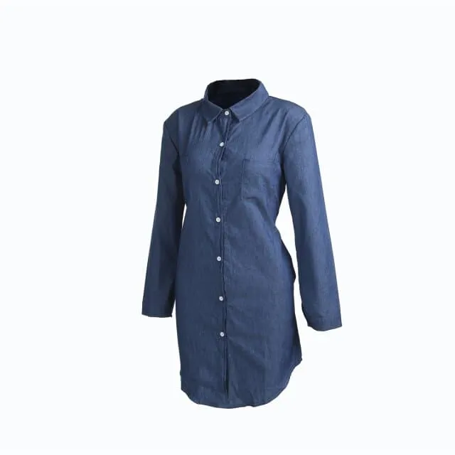 DressBetty - Fashion Casual Pocket Long Sleeve Button Loose Denim Shirt Dress