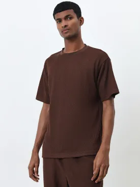 ETA Brown Knit-Textured Slim-Fit T-Shirt