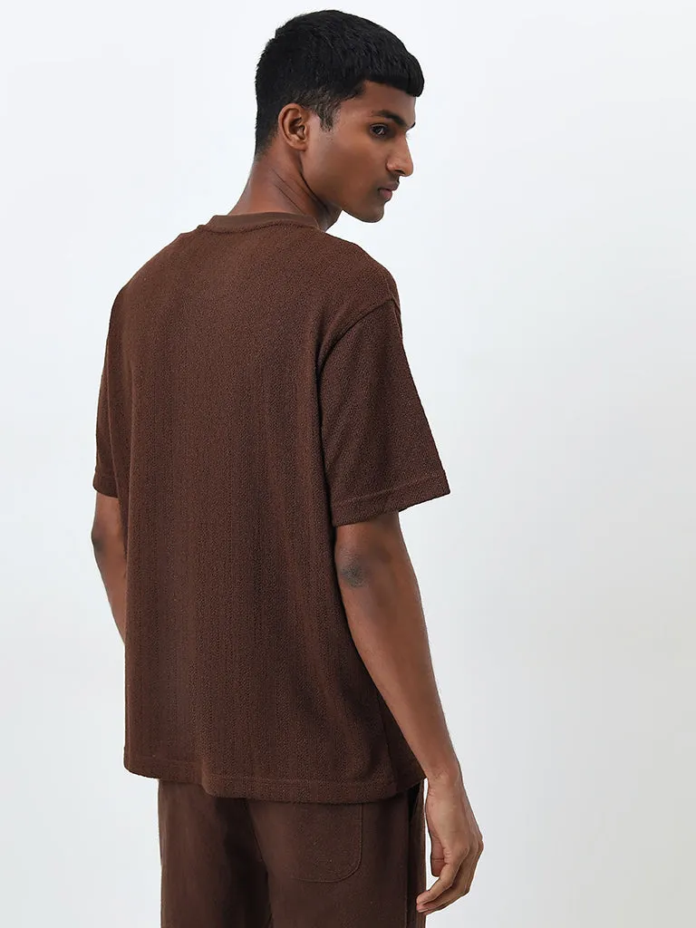 ETA Brown Knit-Textured Slim-Fit T-Shirt