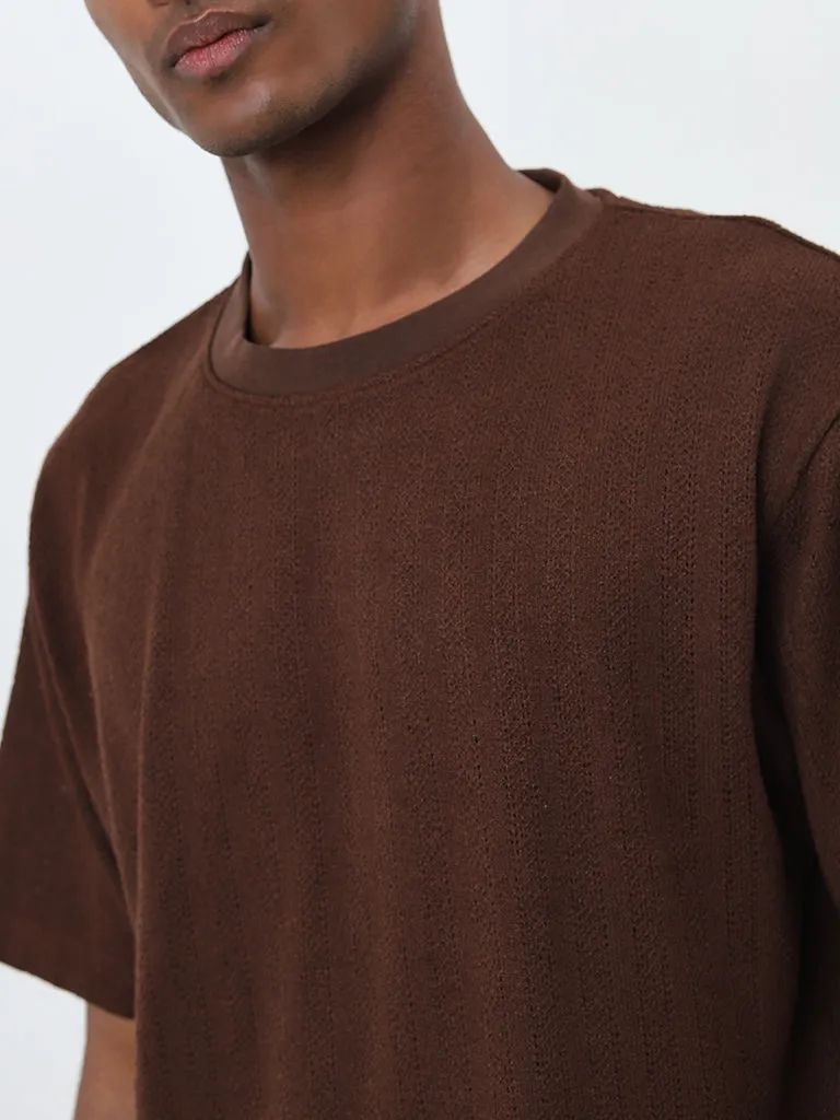 ETA Brown Knit-Textured Slim-Fit T-Shirt