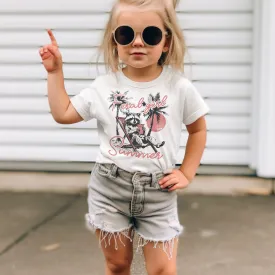 feral girl summer funny youth toddler t-shirts adorable girls funny summer shirts feral girl summer cute raccoon t-shirt for girls