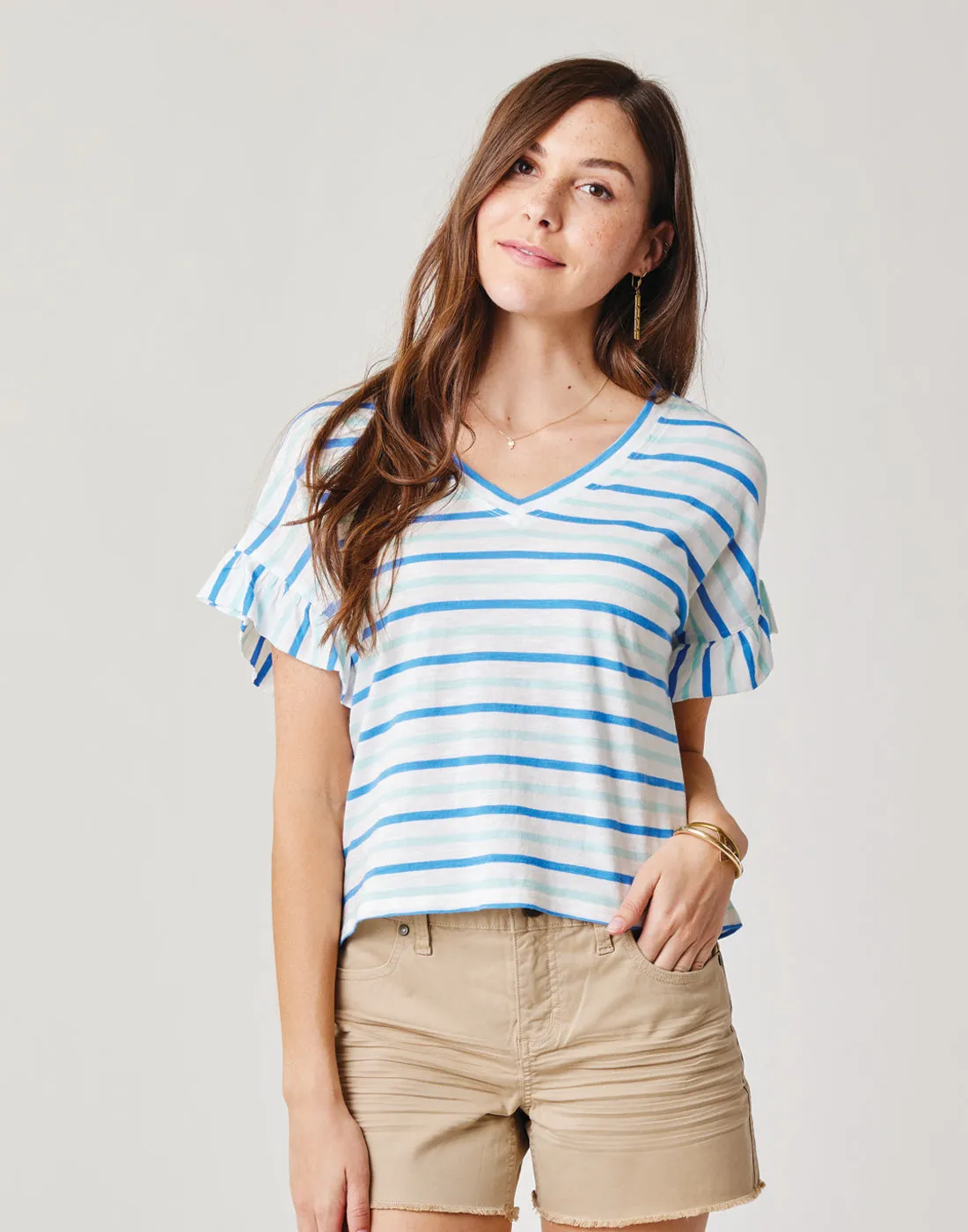 Hazel Top: Bluebay Stripe