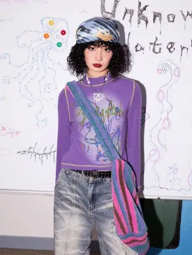 Jellyfish print slim fit long sleeve T-shirt【s0000005537】