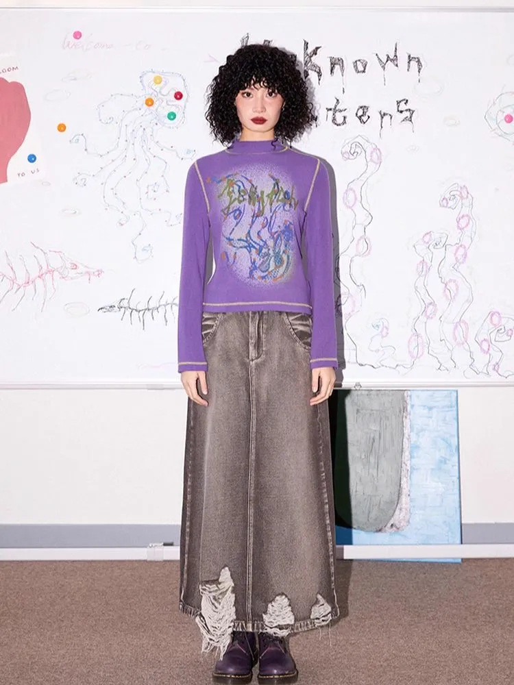 Jellyfish print slim fit long sleeve T-shirt【s0000005537】