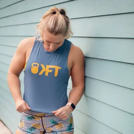 KFT Crop Racerback Logo Tank - Blue with Dijon