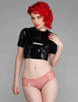 Latex Back Zipped Cropped T-Shirt