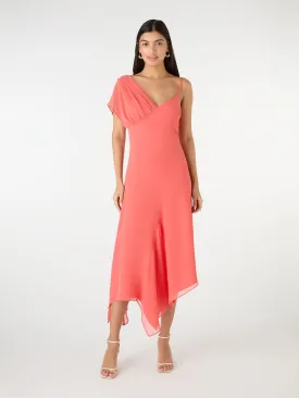 Laurel Asymmetric Dress in Coral