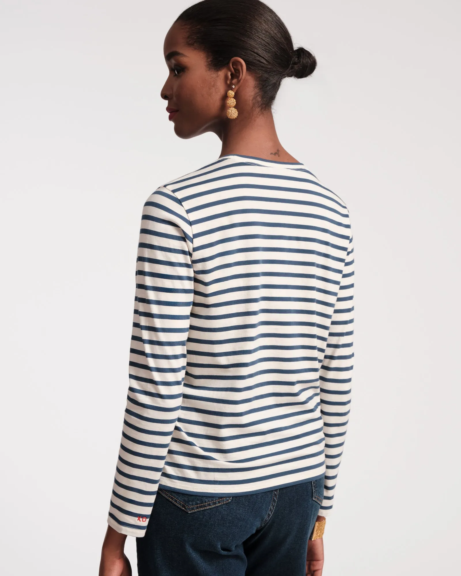 Long Sleeve Striped Tee Shirt Oyster Navy