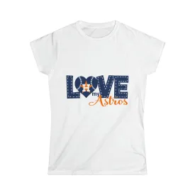 Love My Astros Women's Softstyle Tee | Girls Baseball T-Shirts | Bling & Bloom's Boutique