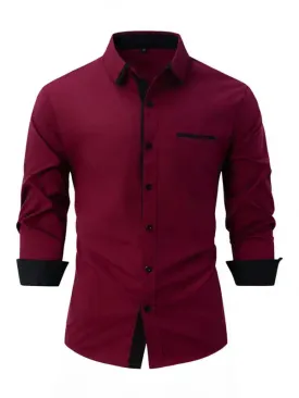 Men’s Color Block Business Slim Casual Shirt Long Sleeve Shirt