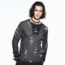 Men's Distressed Round Neck Goth T-Shirt