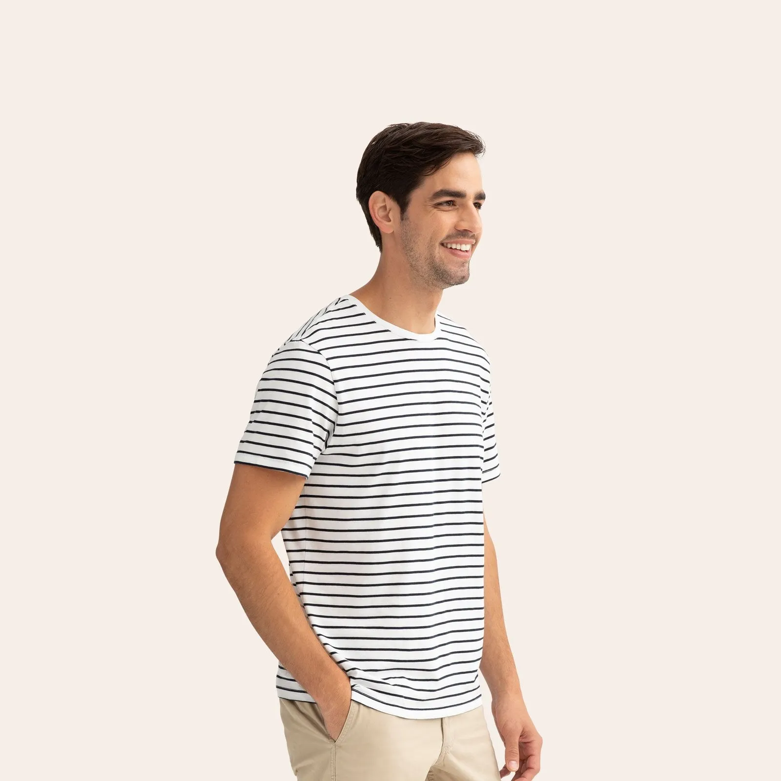 Men's Pima Cotton Nautical Stripe Crew Neck T-Shirt