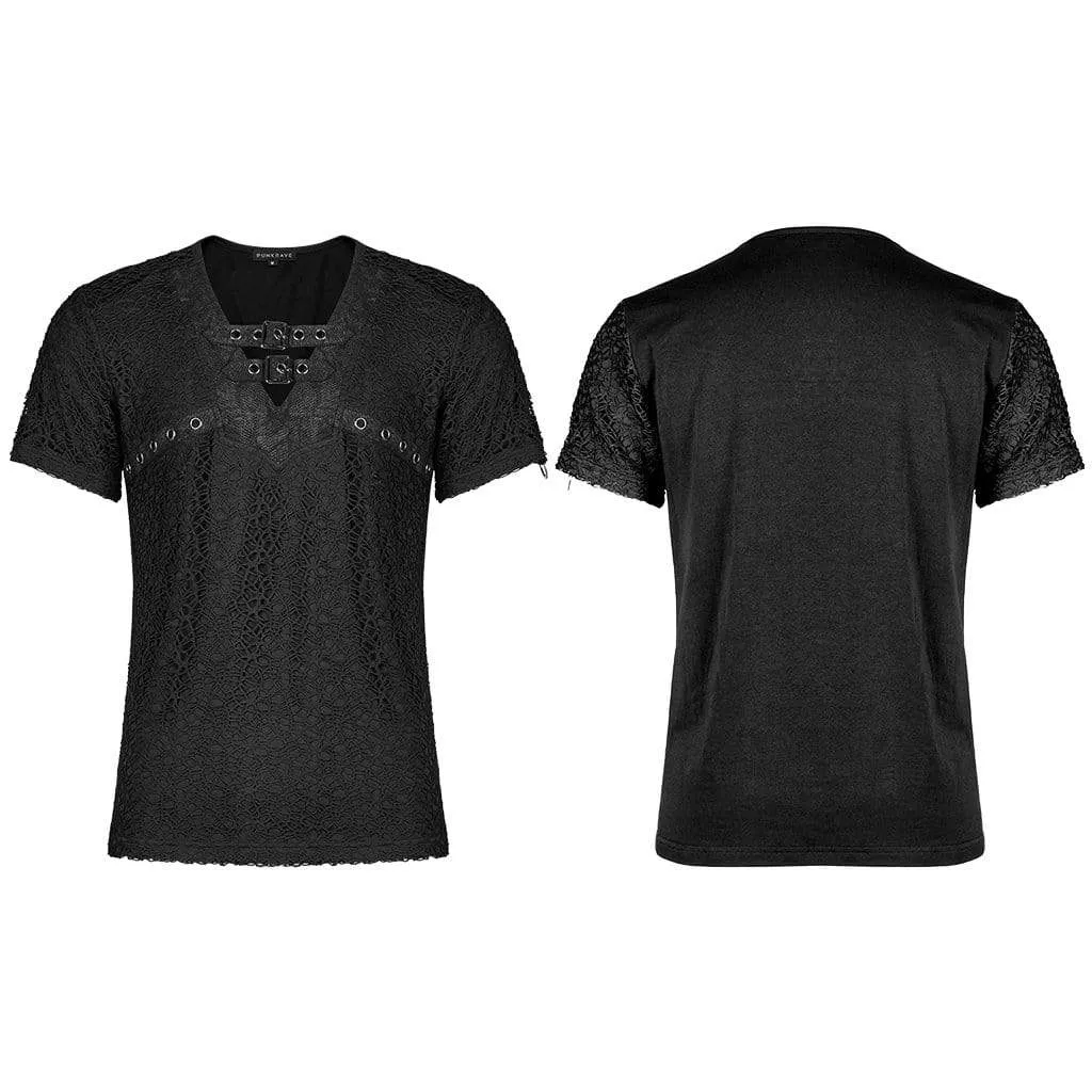 Men's Punk Buckle Splice Mesh T-shirt