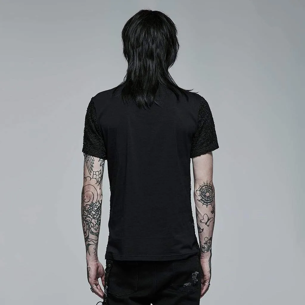 Men's Punk Buckle Splice Mesh T-shirt