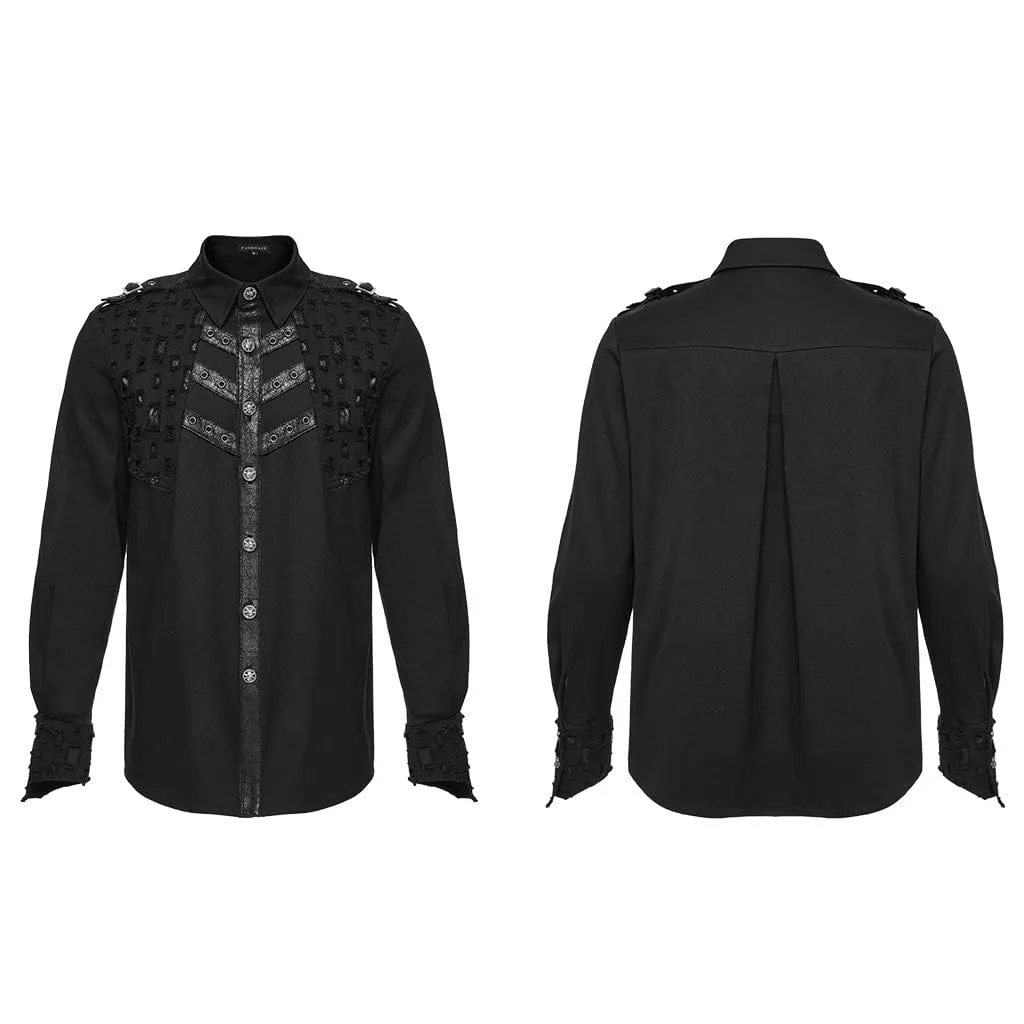 Men's Punk Cutout Splice Shirt