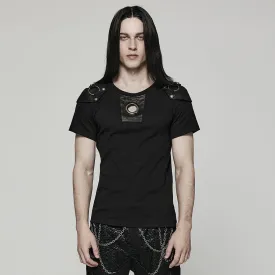 Men's Punk Cutout T-shirt with Detachable Shoulder Pad