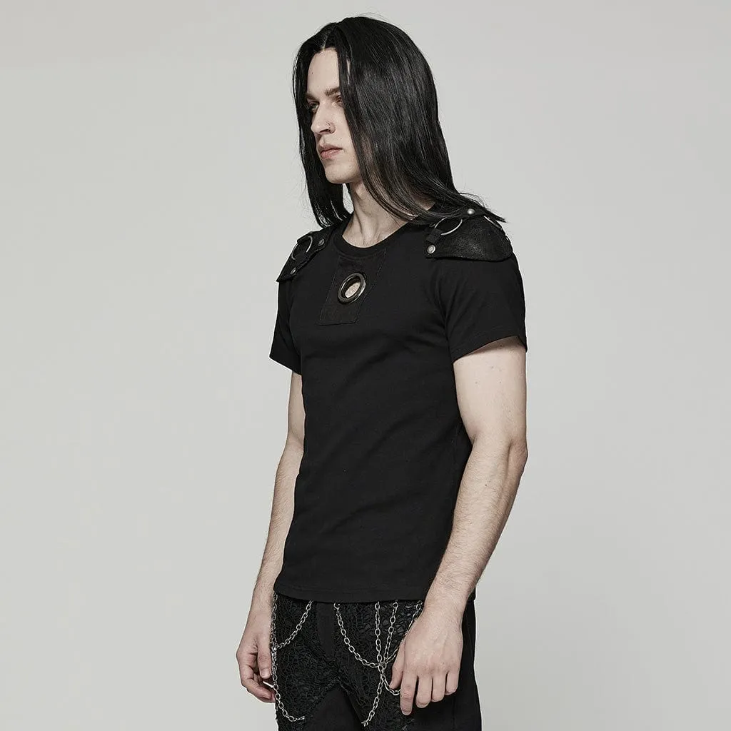 Men's Punk Cutout T-shirt with Detachable Shoulder Pad