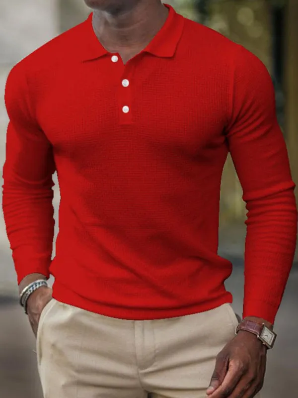Men's Solid Color Long Sleeve Polo Shirt