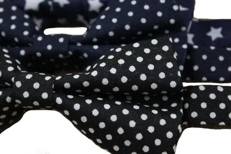 Midnight Black / White Polka Dots Chambray Bow Tie - [2017 Spring]