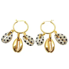 Polka Dot Midas Seashell Charm Trio Mini Hoop Earrings