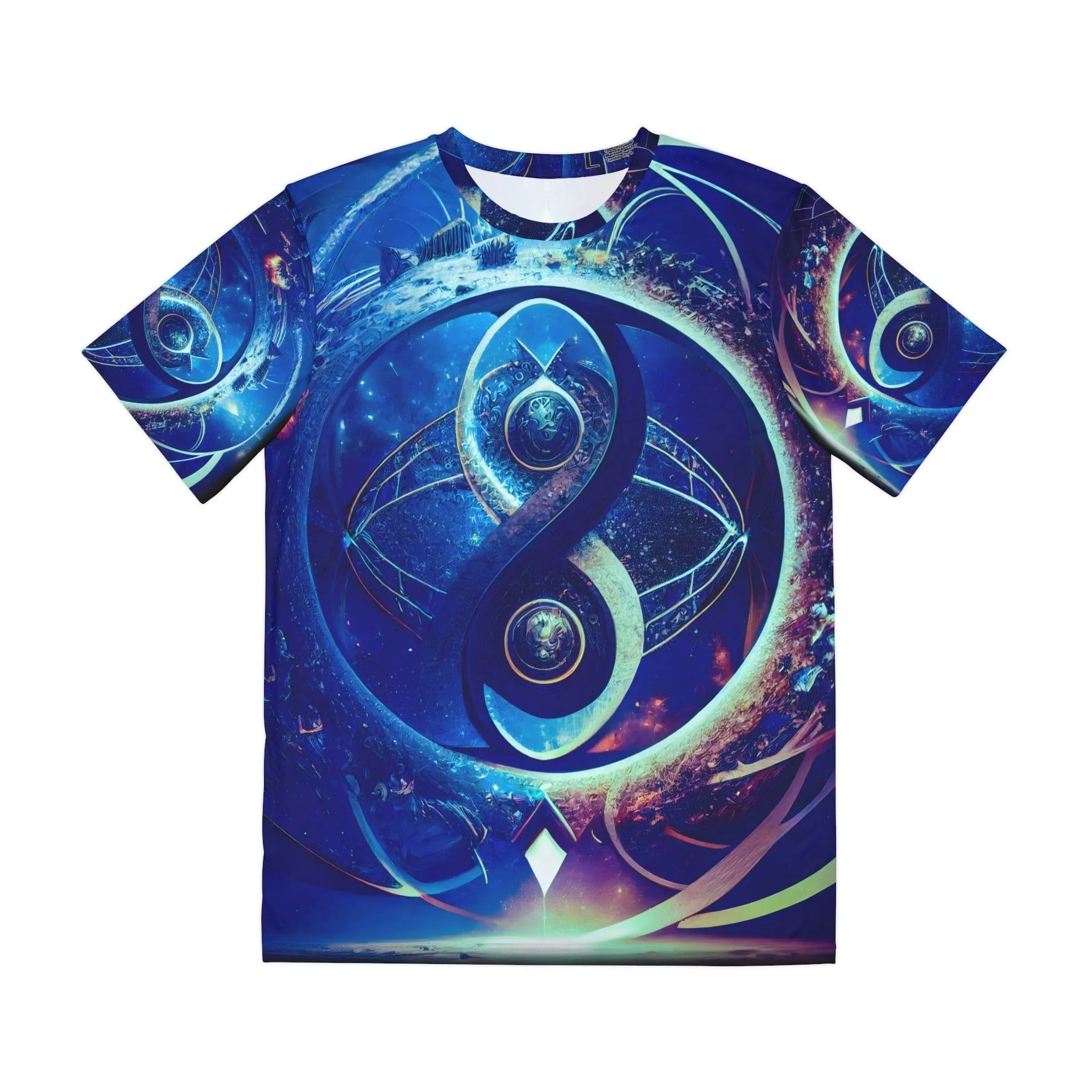 Sacred Geometry Infinity Blue "Perfect Balance" - All Over Print (AOP) / Sublimation Design - Digital AI Art T-Shirt for Street or Festival Wear