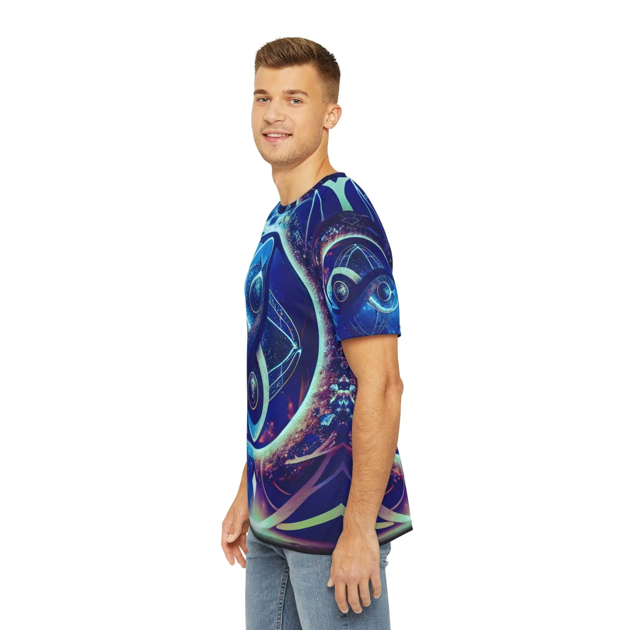 Sacred Geometry Infinity Blue "Perfect Balance" - All Over Print (AOP) / Sublimation Design - Digital AI Art T-Shirt for Street or Festival Wear