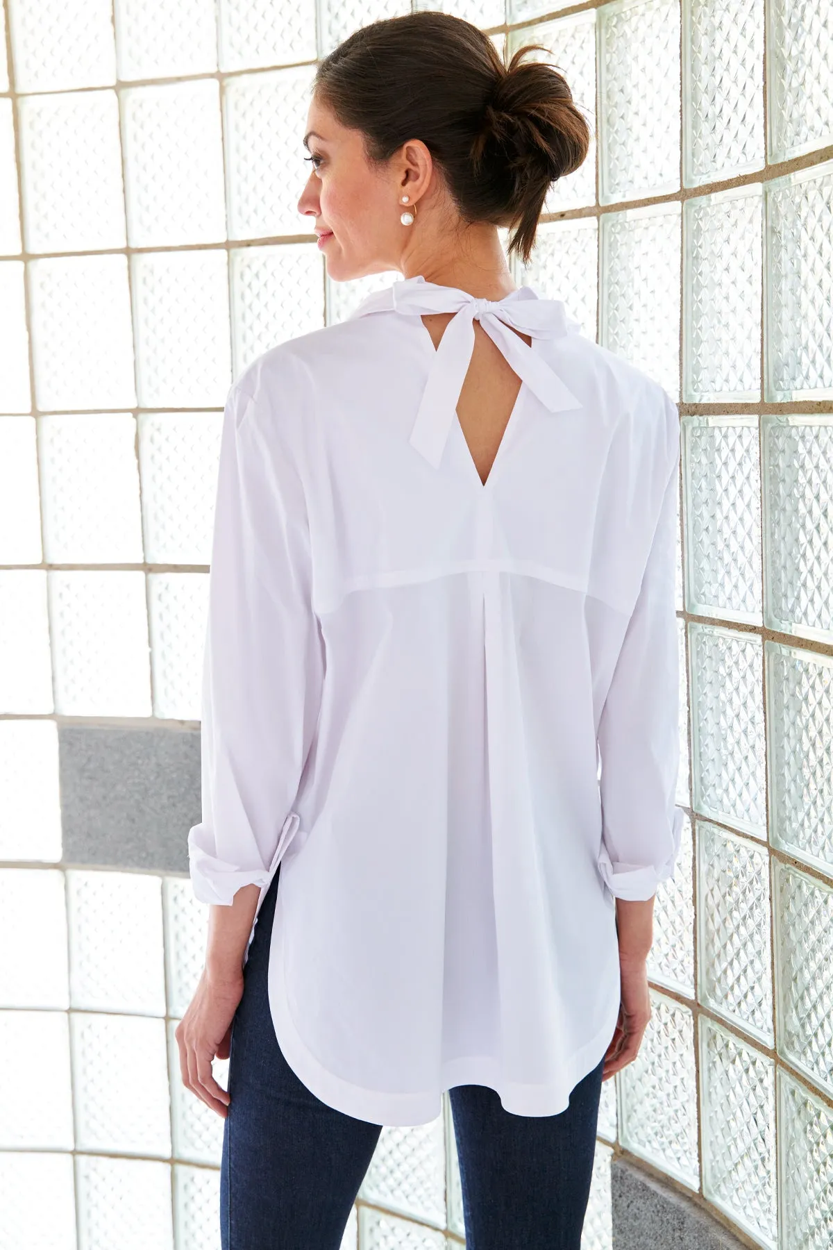 Sylvie Tie Back Shirt White Silky Poplin