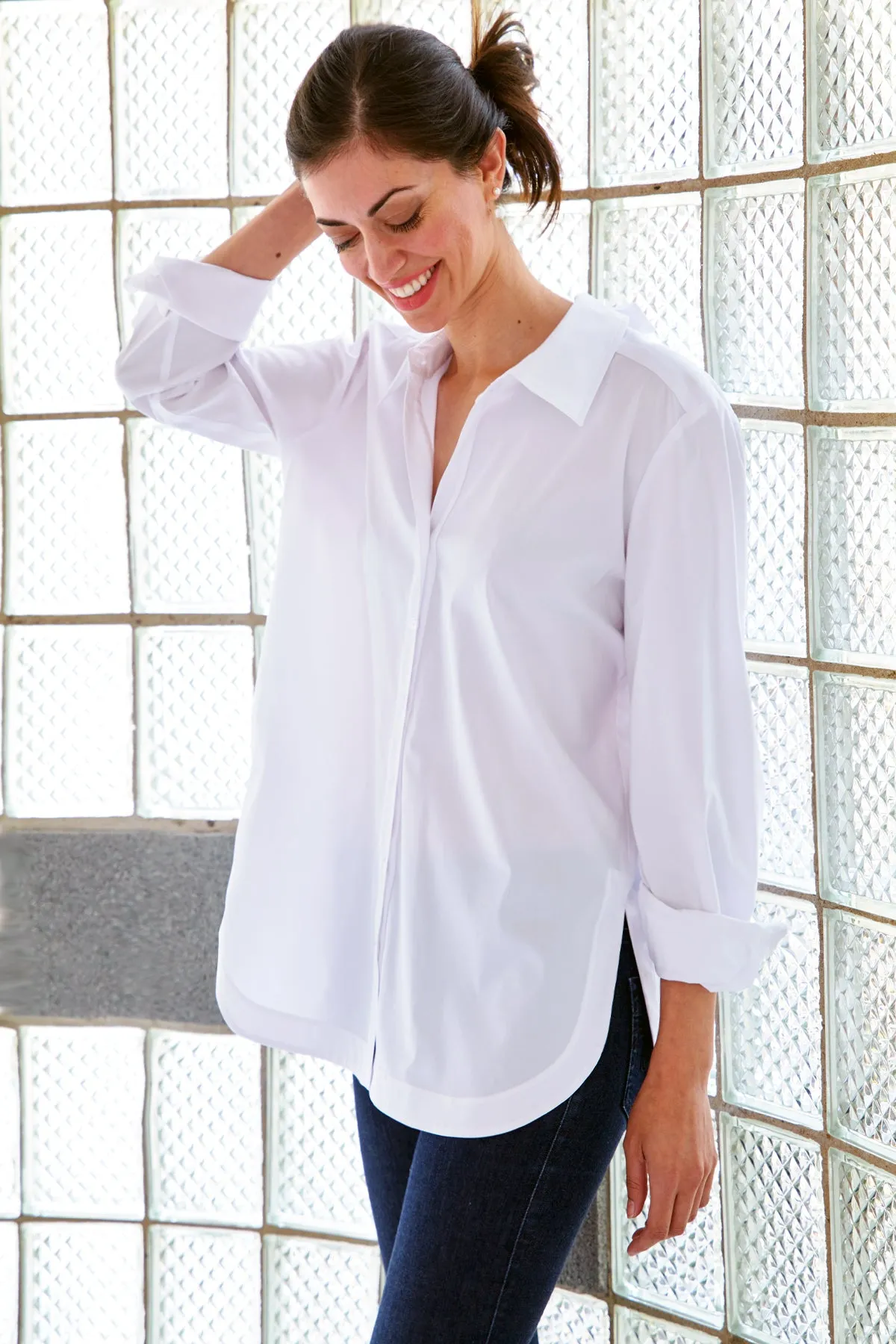 Sylvie Tie Back Shirt White Silky Poplin