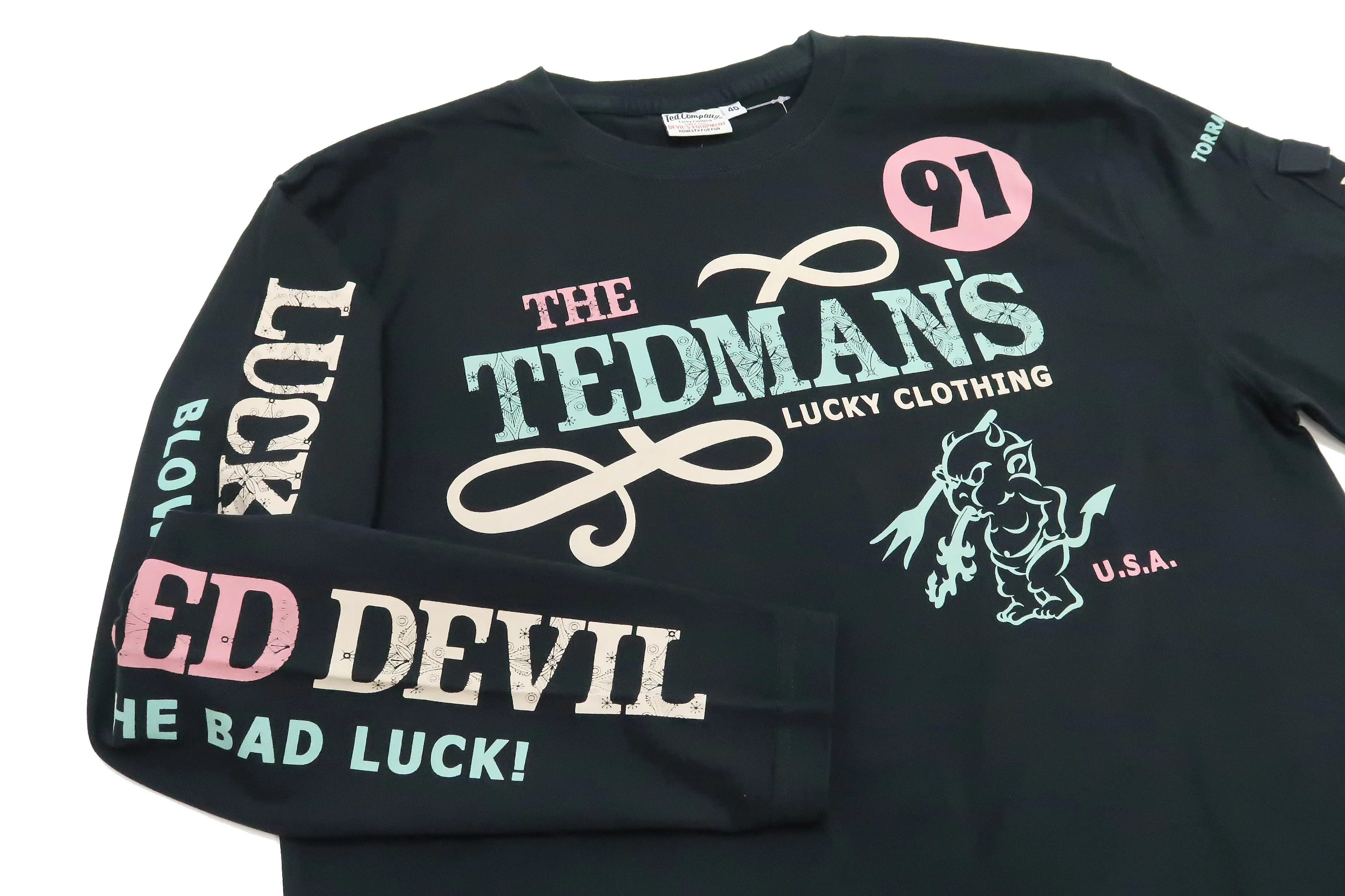 Tedman T-Shirt Men's Lucky Devil Graphic Long Sleeve Tee Efu-Shokai TDLS-350 Black