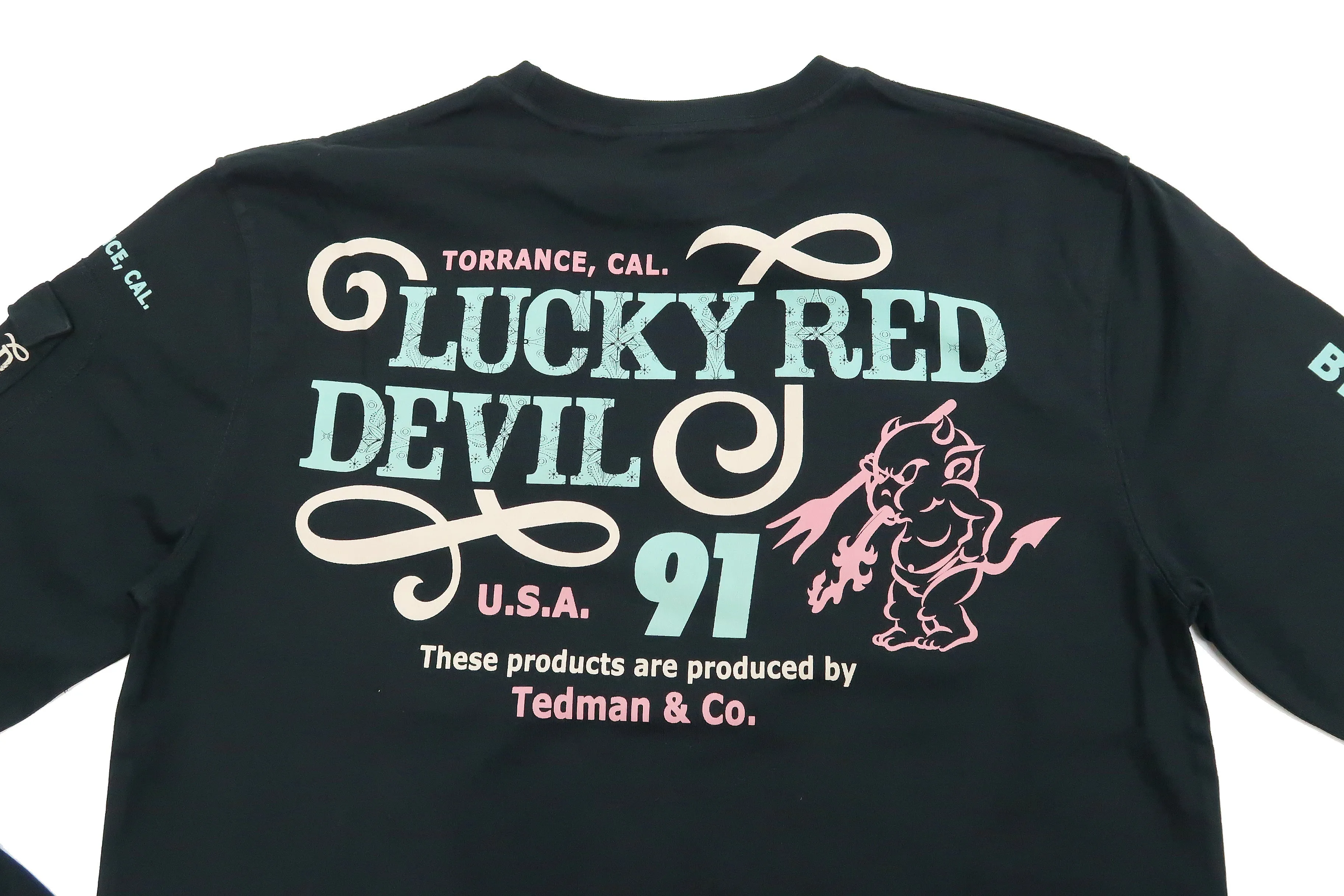 Tedman T-Shirt Men's Lucky Devil Graphic Long Sleeve Tee Efu-Shokai TDLS-350 Black