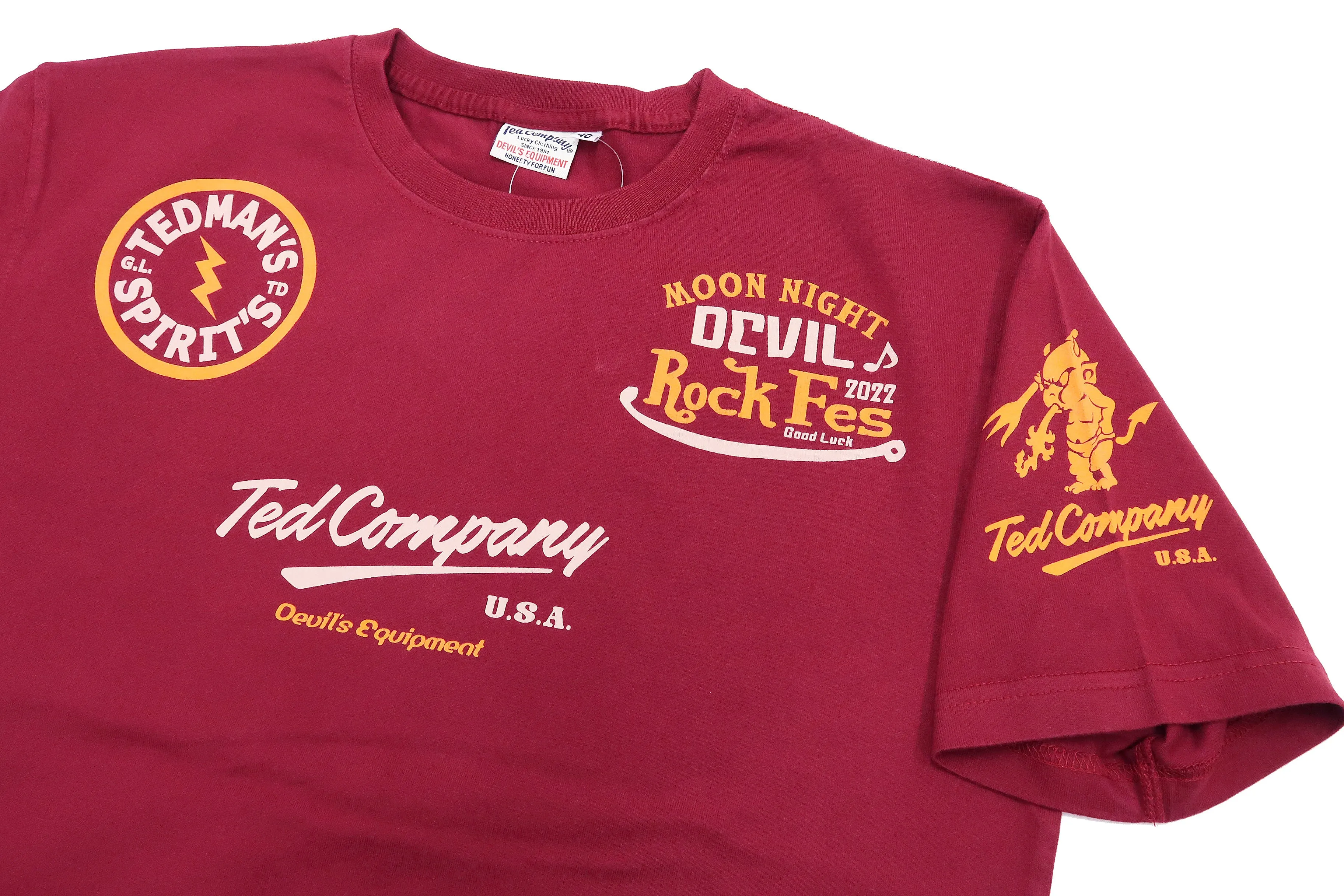 Tedman T-Shirt Men's Lucky Devil Rock Graphic Short Sleeve Tee Efu-Shokai TDSS-551 Wine-Red