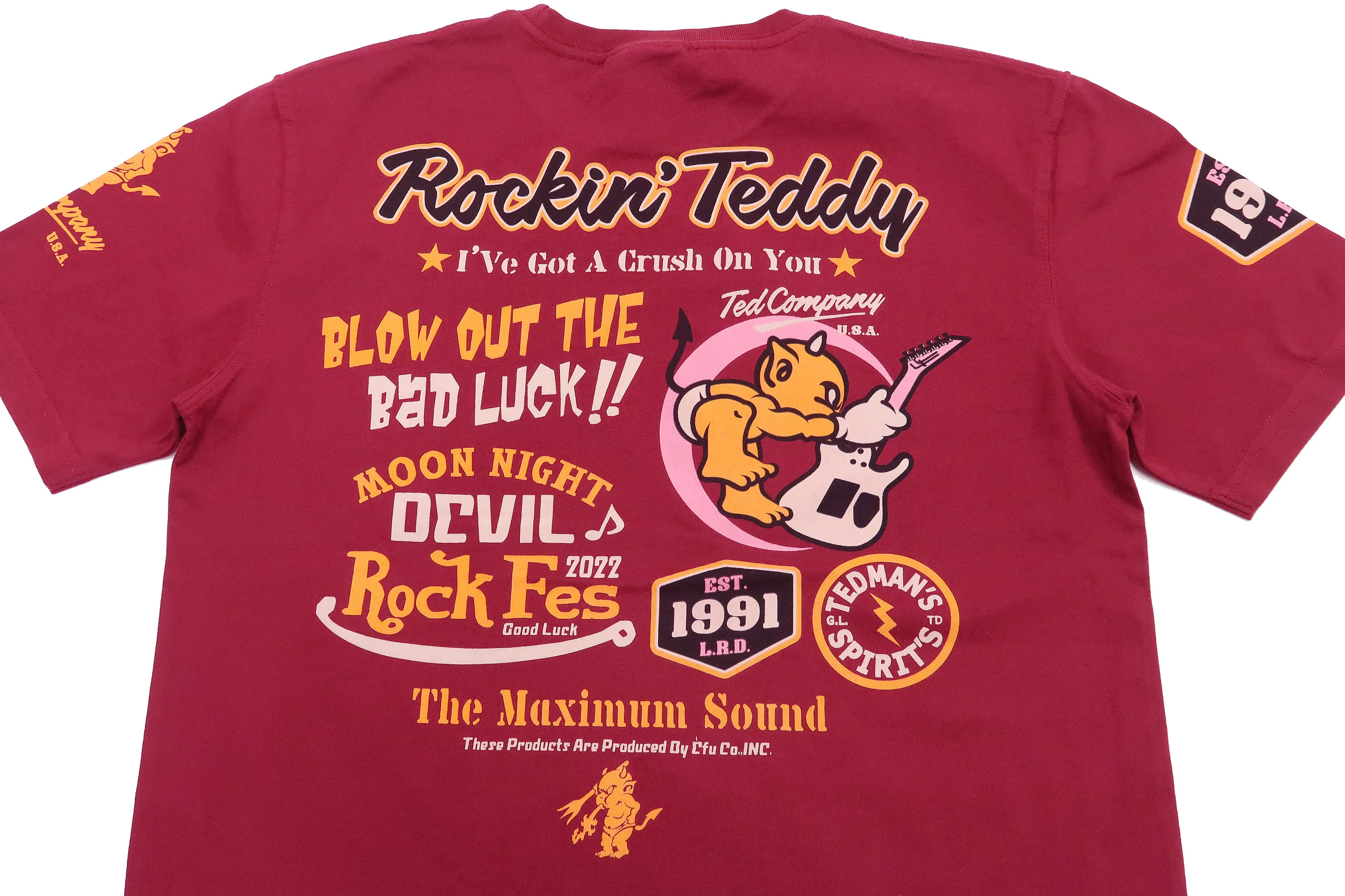 Tedman T-Shirt Men's Lucky Devil Rock Graphic Short Sleeve Tee Efu-Shokai TDSS-551 Wine-Red