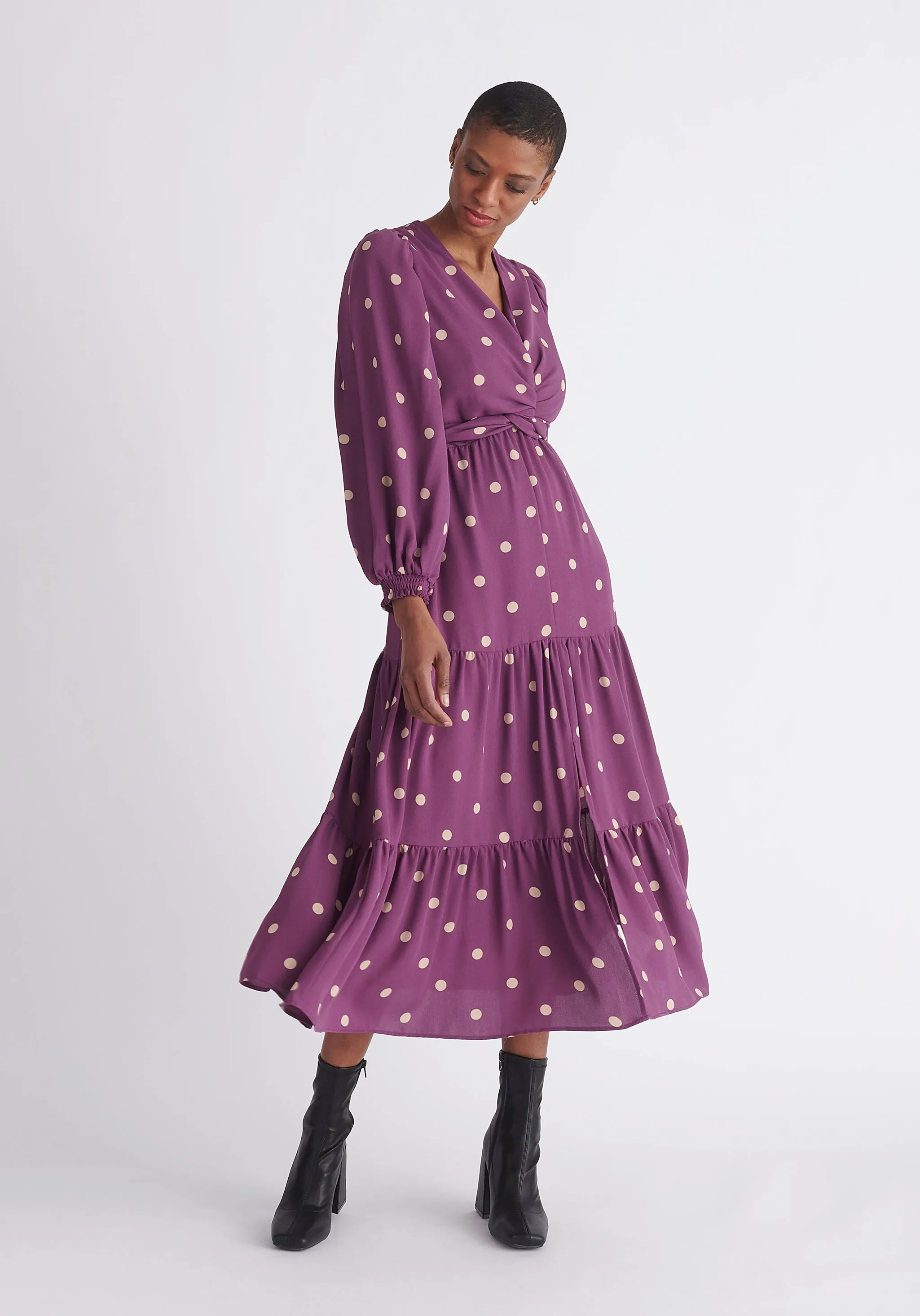 Tiered Hem Polka Dot Dress